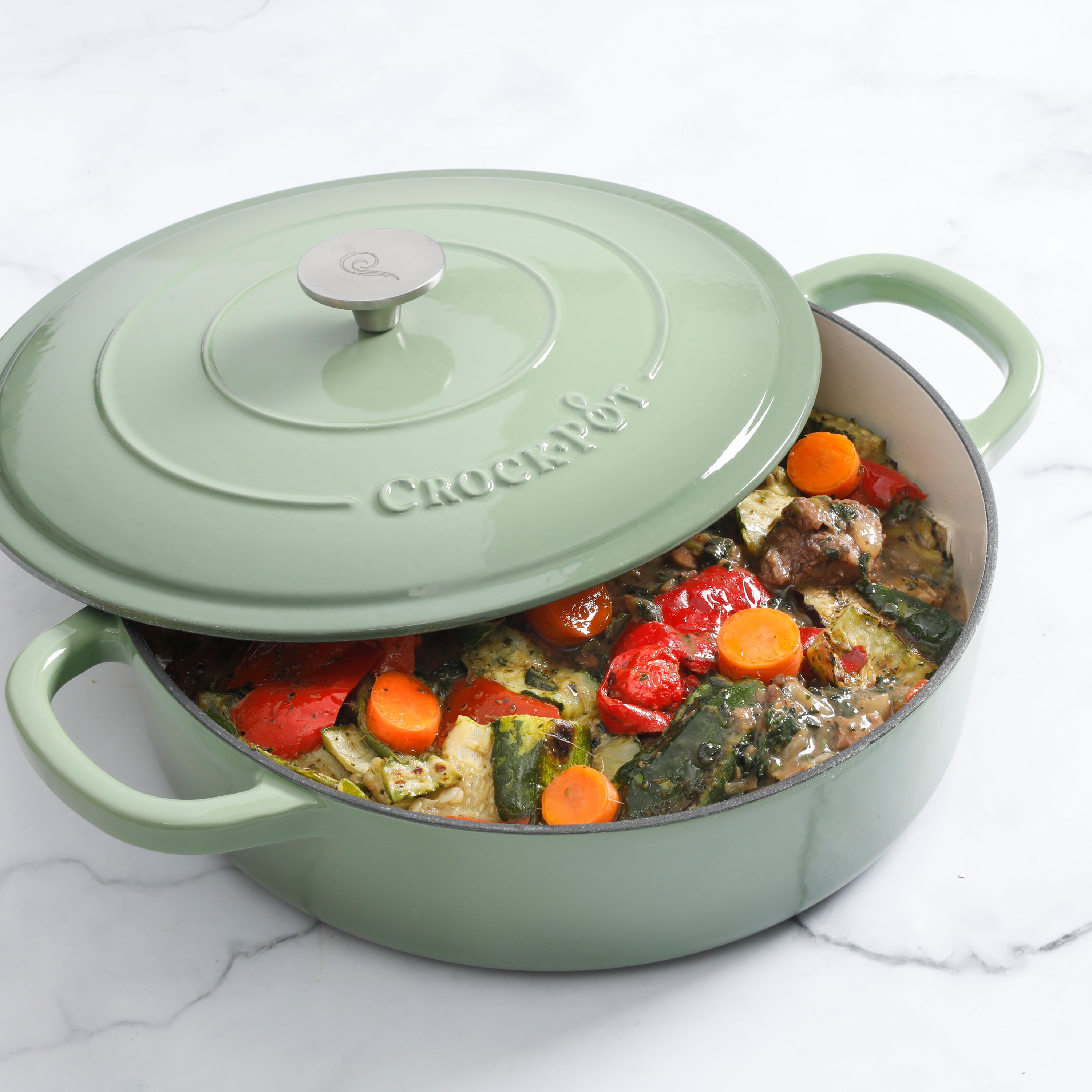 Crock Pot Zesty Flavors Enameled 3.5 Quart Cast Iron Deep Sauté Pan With -  9160694