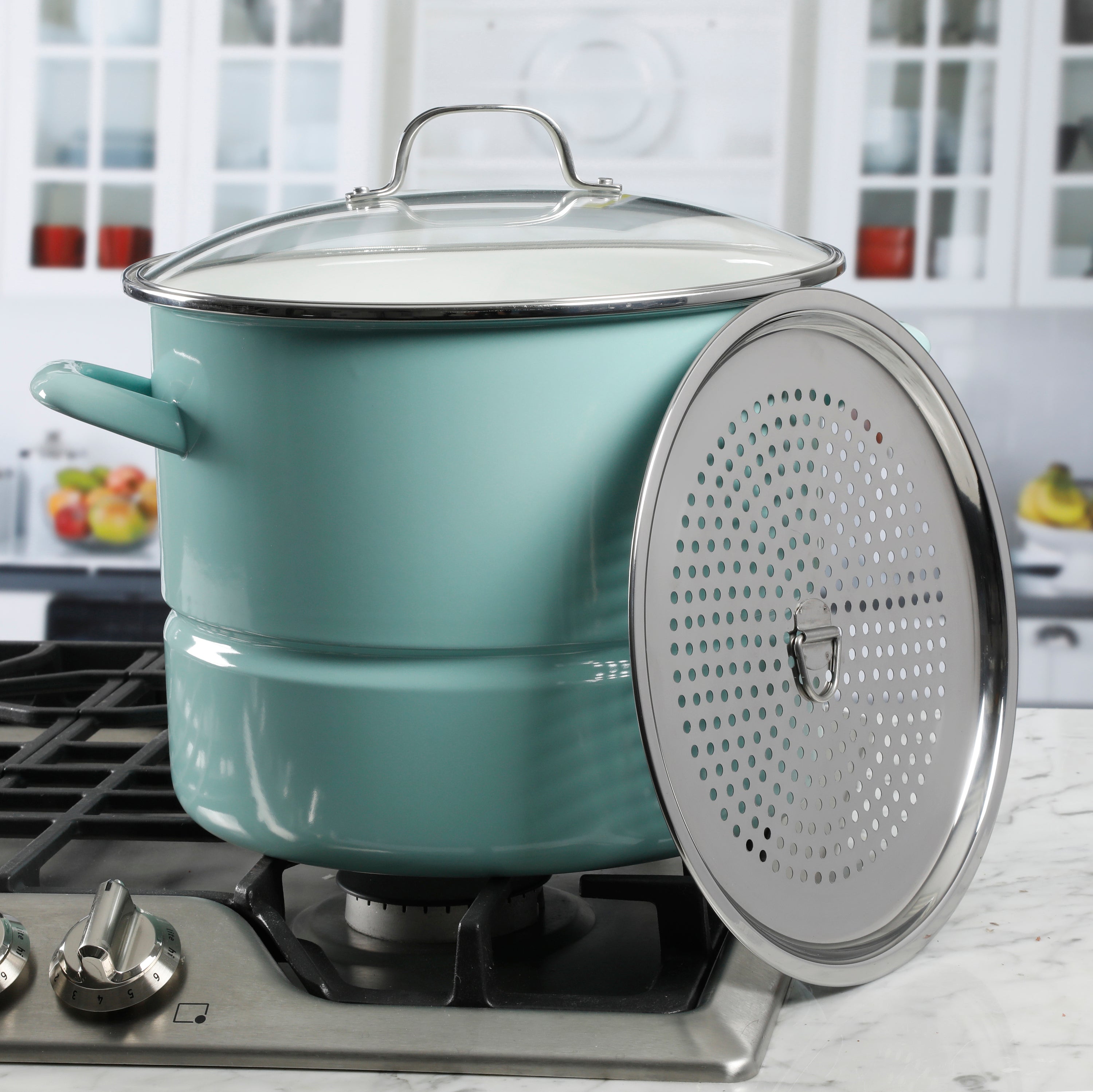 Martha Stewart Collection Thayer Enamel on Steel 16 Quart Steamer Pot - Light Blue