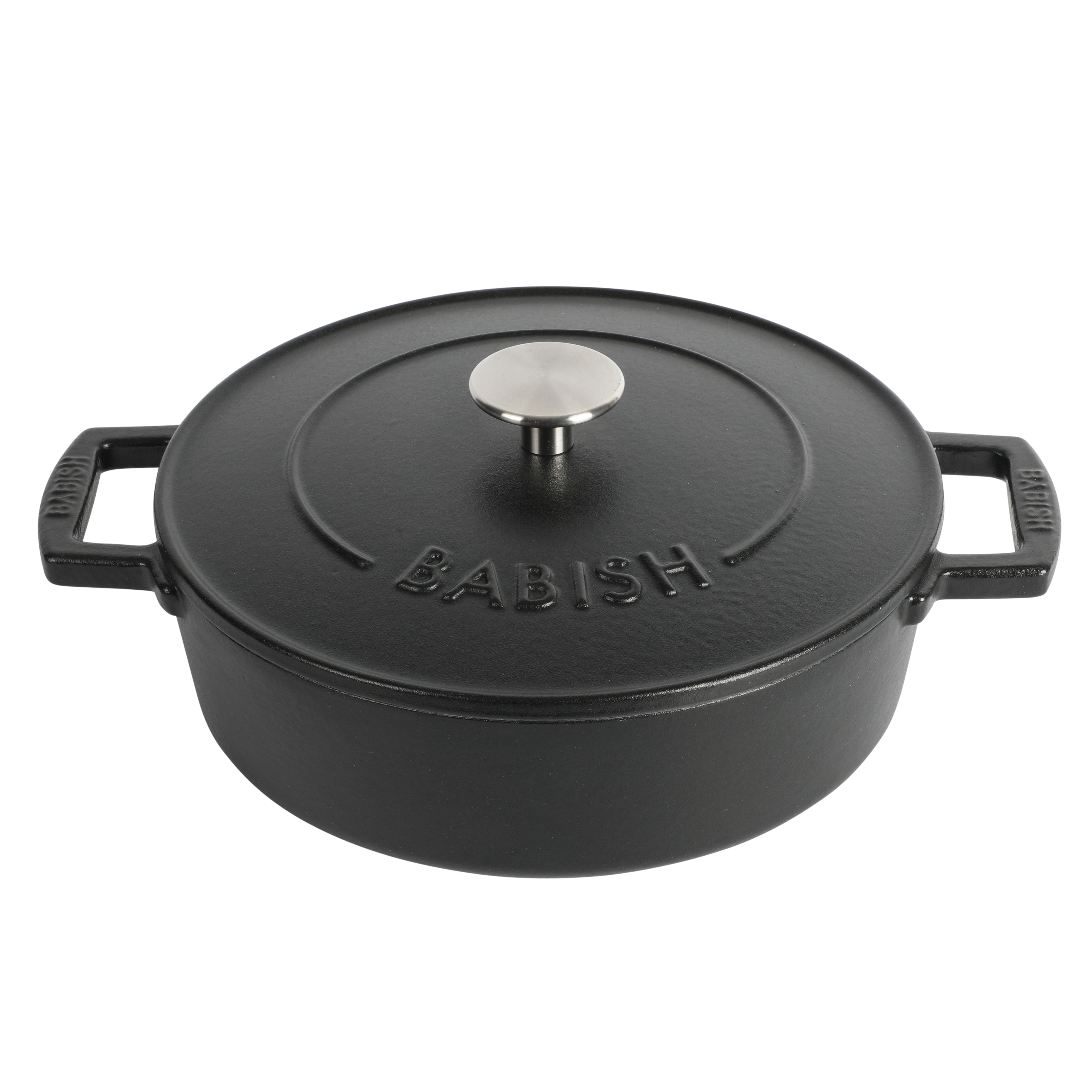 Babish Round Enamel Cast Iron Dutch Oven w/Lid, 6-Quart, Matte Black &  2-Piece (5” and 7”) Stainless Steel Tiny Whisk Set