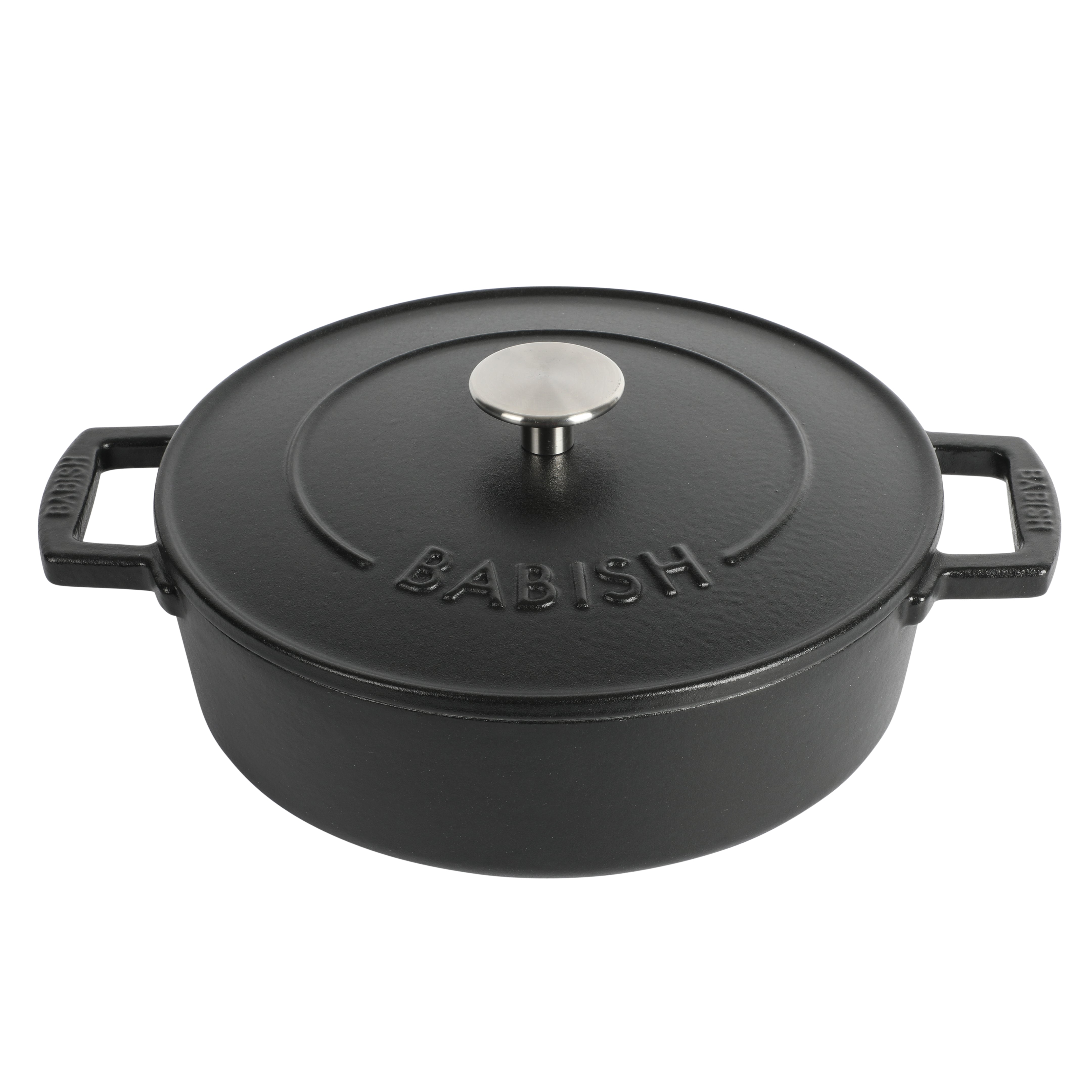  Babish Round Enamel Cast Iron Dutch Oven w/Lid, 6-Quart, Matte  Black & 2 Pack Oven Mitts: Home & Kitchen