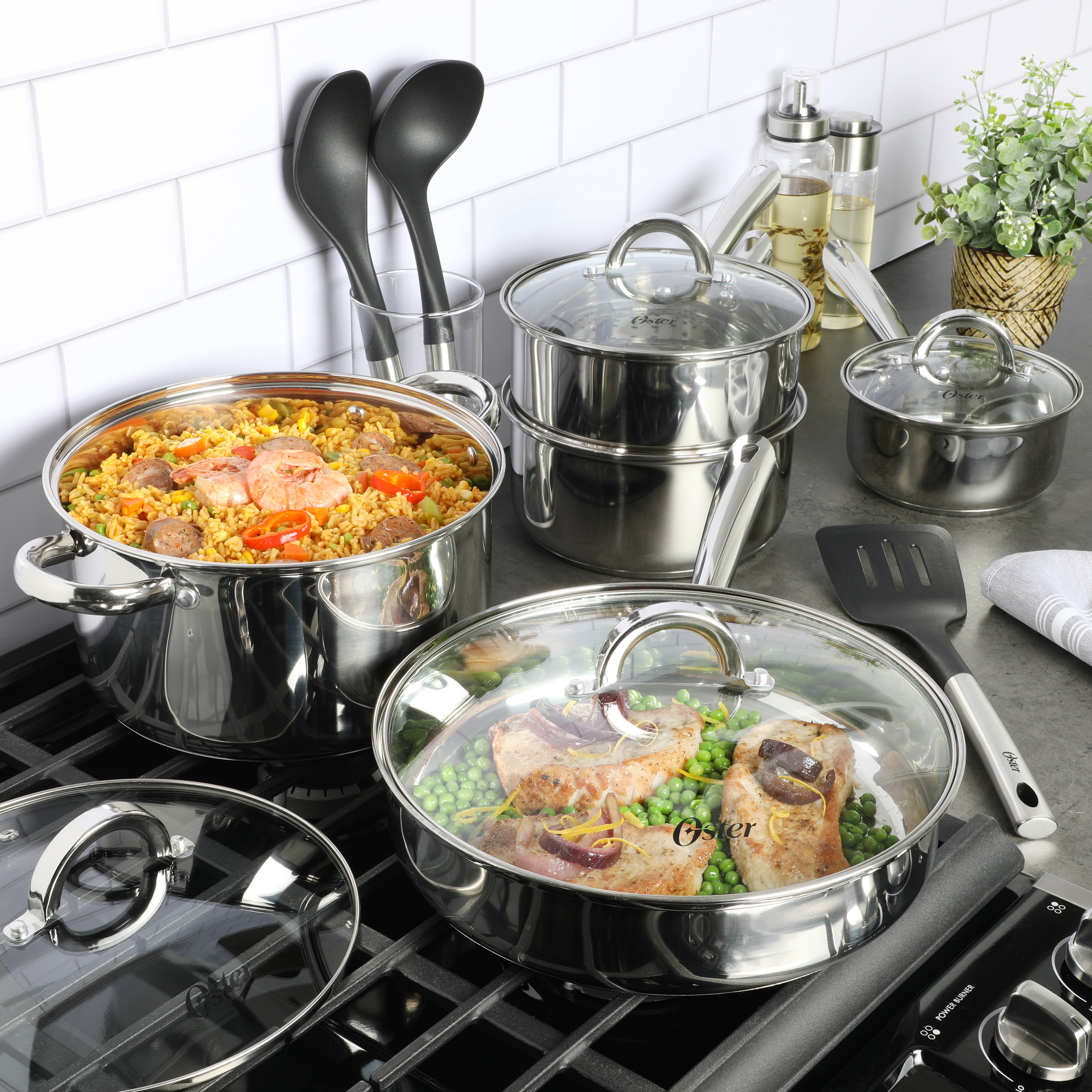 Oster Cutlery 14 Piece Set Stainless steel Block Wood Storage Steak Kn –  Kitchen & Restaurant Supplies