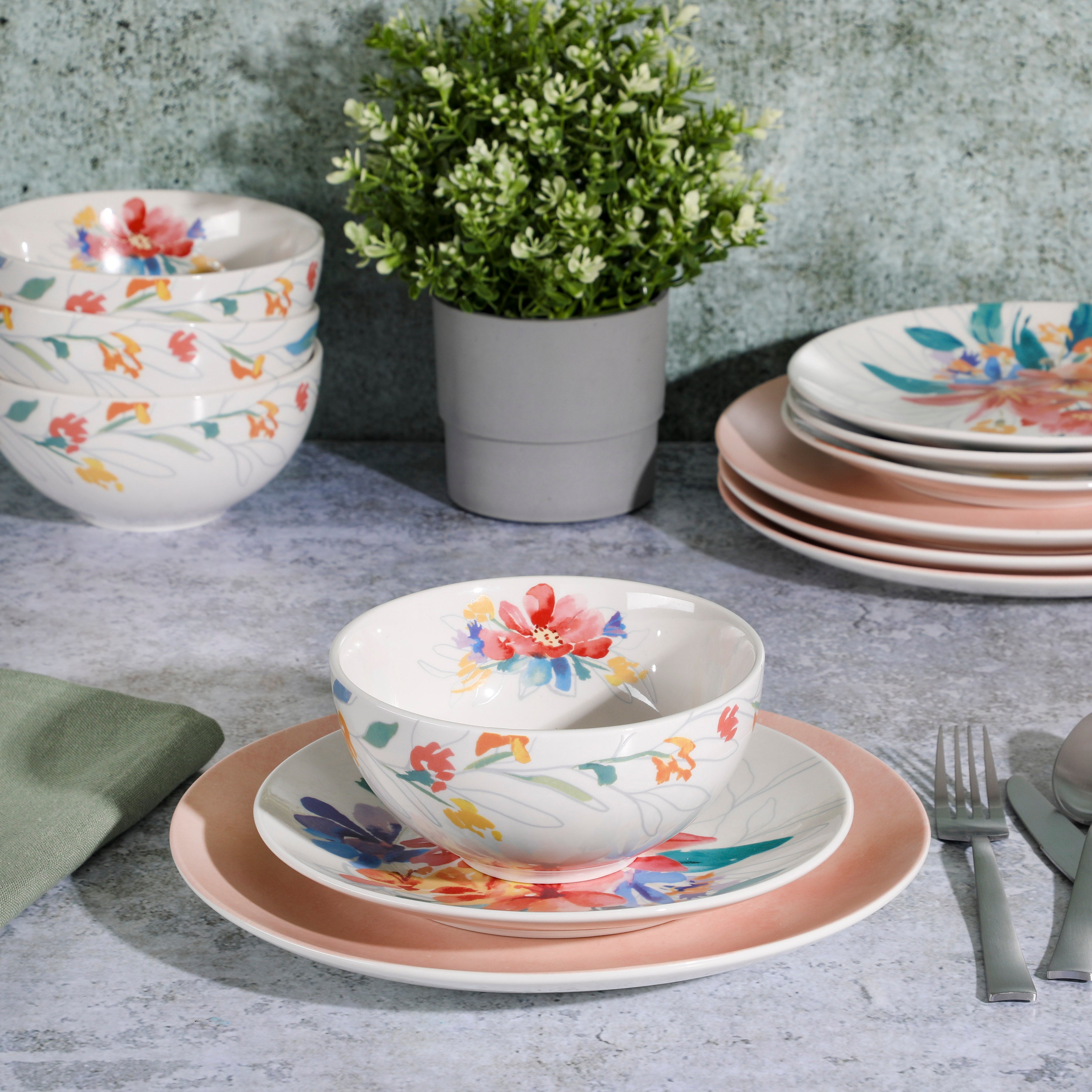 Spice By Tia Mowry Dinnerware Set, Stoneware, Reactive Glaze, 12 Pieces