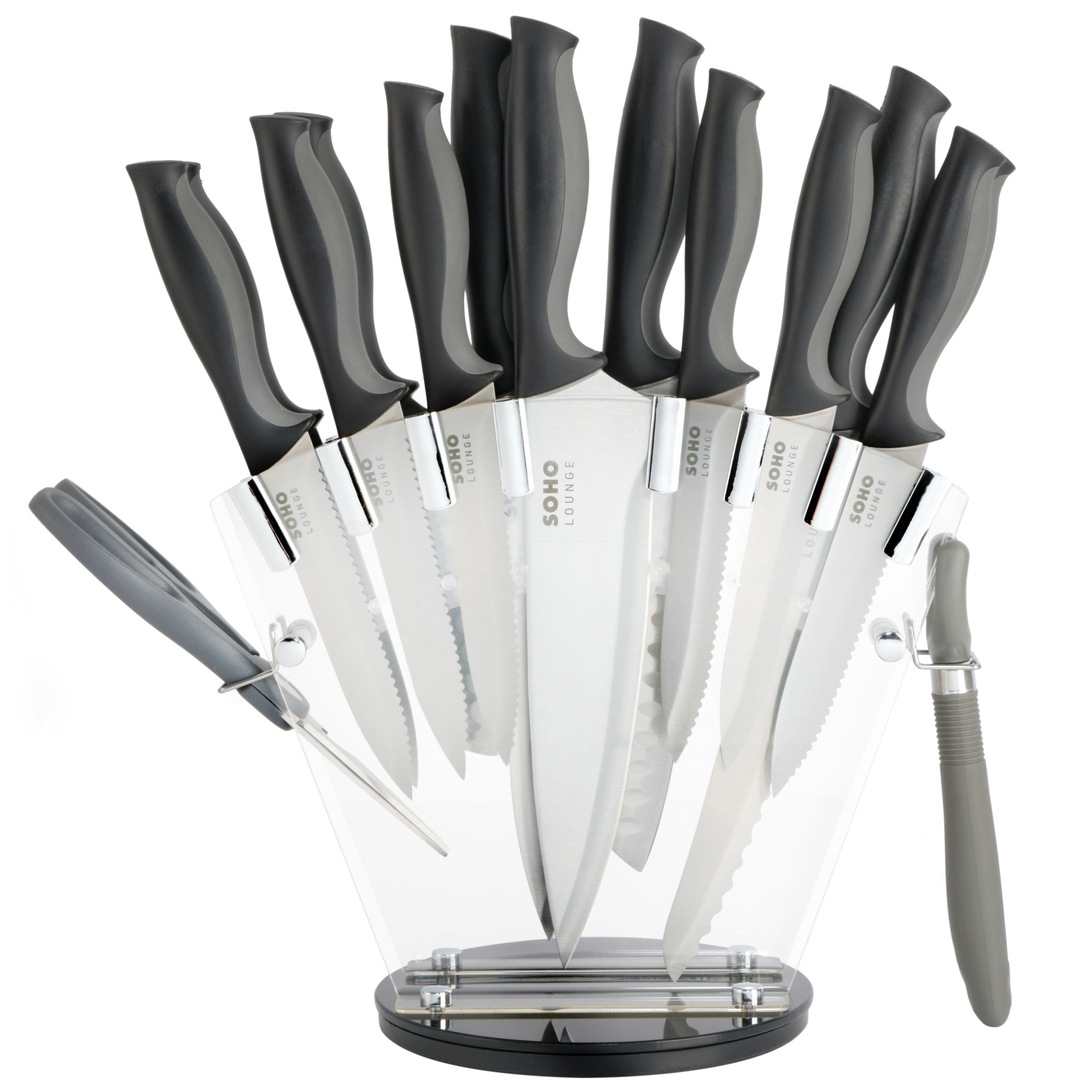 Oster Granger 14 Piece Stainless Steel Cutlery Set with Black Handles and  Wooden Block - Ergonomic Handles, Full Tang in the Cutlery department at