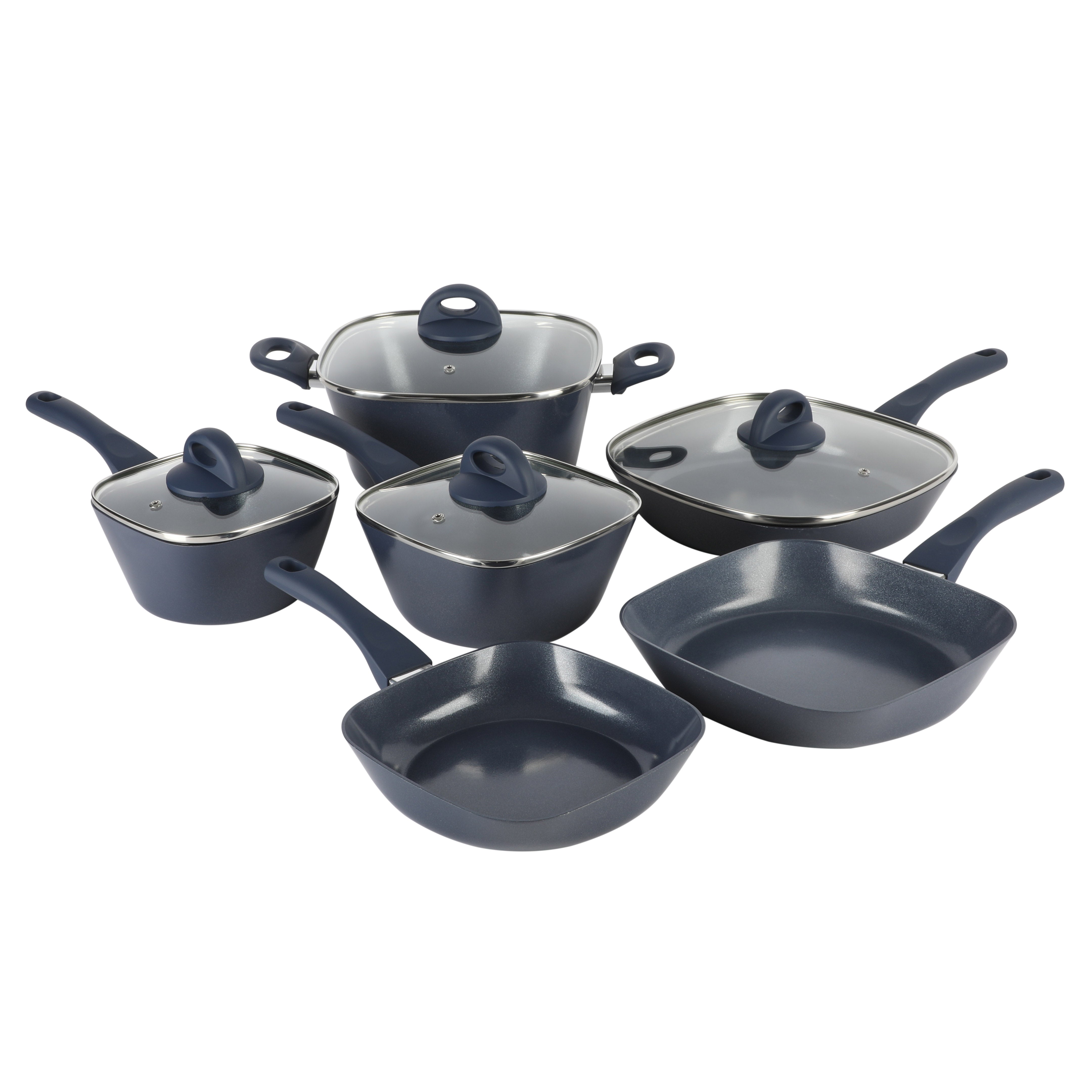 Gibson Home Plaza Café Forged Aluminum 7 Piece Healthy Ceramic Interior w/ Bakelite Handles Pots and Pans Cookware Set – Black