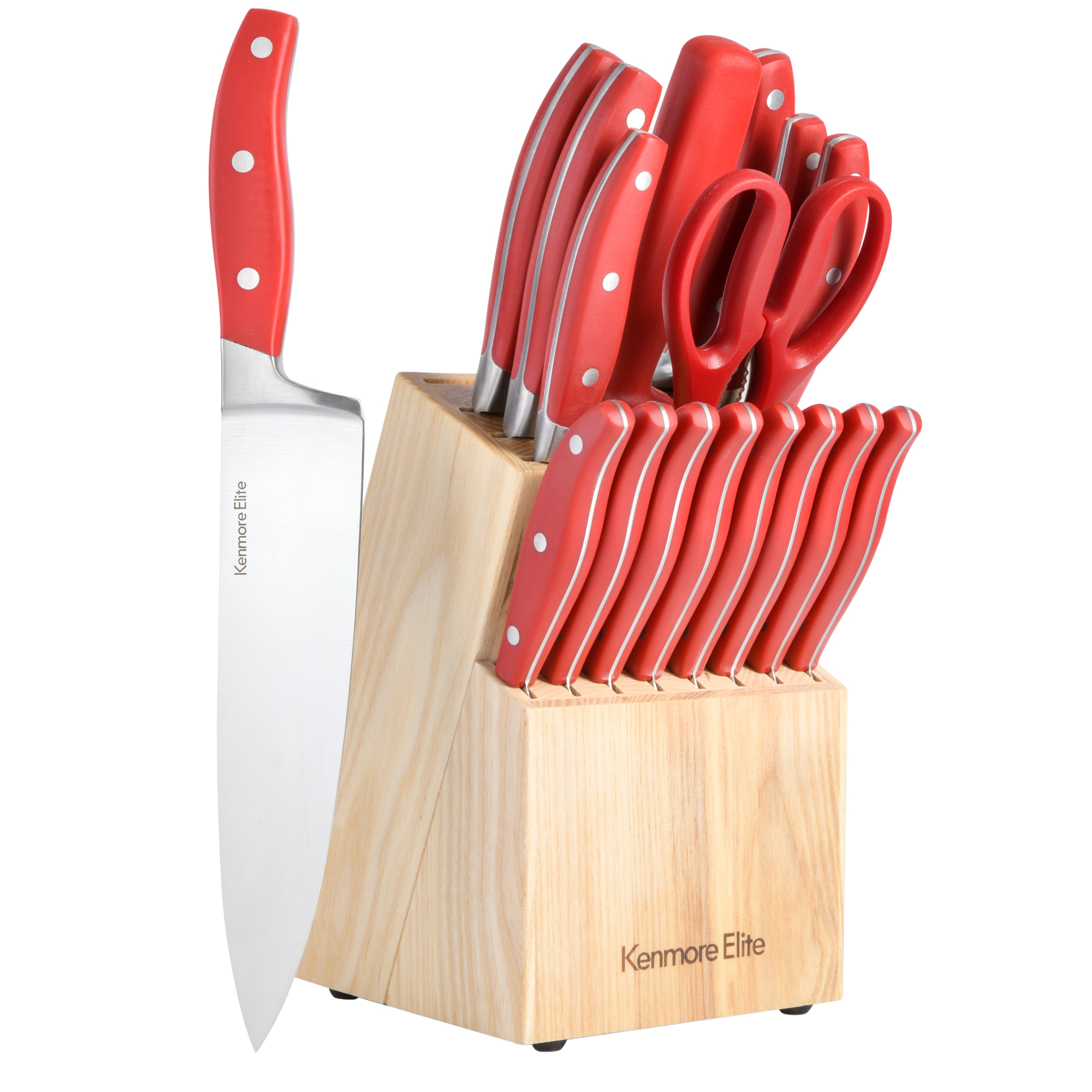 Martha Stewart Greeley 14 pc Triple- Riveted Cutlery Knife Acacia Wood  Block Set w/Comfort Grip Handles- Black
