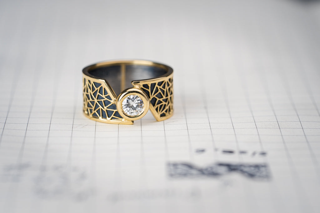 Customised 18K Solid Gold H Shape Ring |