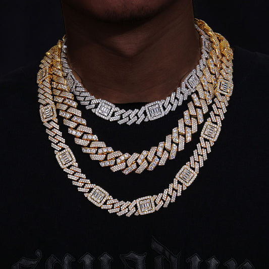 VVS Moissanite Diamond Miami Cuban Link Chain, 20mm Iced Out Hip Hop Jewelry, Three Tones Gold Plated Chains White Gold / 20inches by Pearde Design