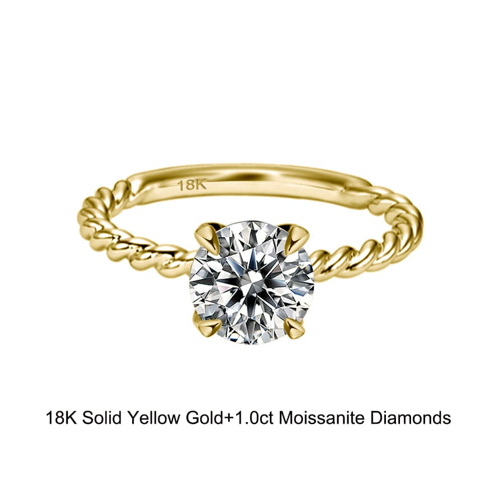 Rings 4 / ER06-G (18K) Solid Gold Twisted Engagement Rings - 1.0 Carat  VVS Round Cut Solitaire Moissanite Diamond