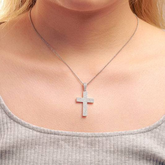 925 Sterling Silver Diamond Cross Pendant Necklace - Diamond & Design