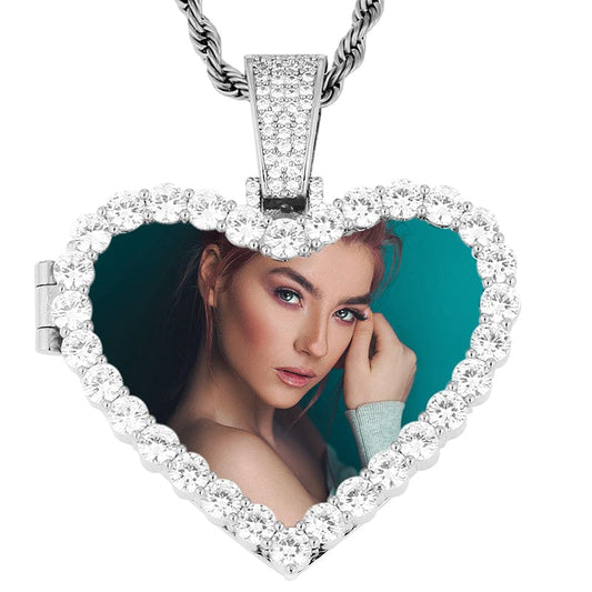 18K Gold Plated Sublimation Necklace - Iced Out Heart Custom Pendant Silver by Pearde Design