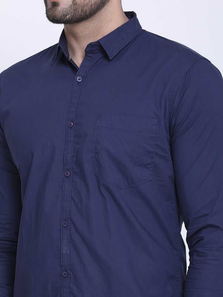 Crosscreek Men Navy Blue Slim Fit Solid Casual Shirt - Crosscreek
