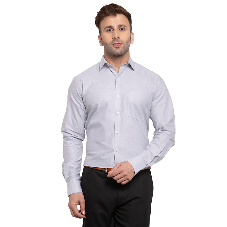 Copperline Men Grey Solid Slim Fit Formal Shirt - Crosscreek