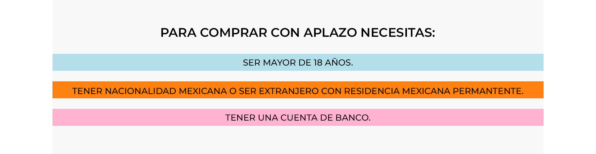 Gráfico con texto que detalla los requisitos para comprar con Aplazo