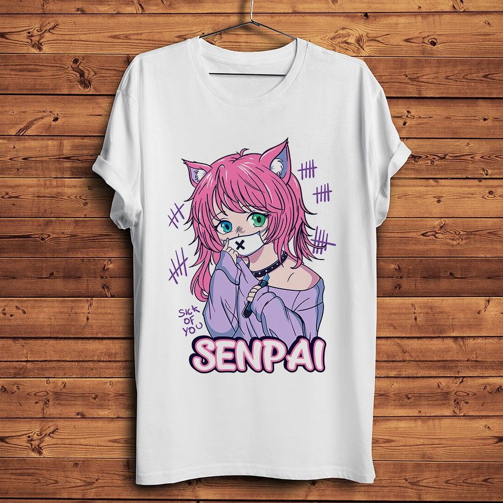 kawaii Pastel goth Neko Menhera funny anime senpai t-shirt homme summe