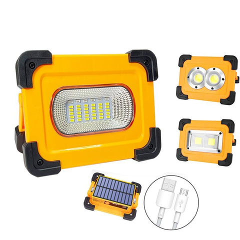 Kober. Solar COB-LED-Arbeitsleuchte W815-1 mit USB Ladekabel, Solarladung /  Panele und 2 Leuchtfunktionen / 30W / 2.400 Lumen