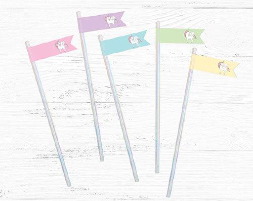 unicorn party flags for straws diy