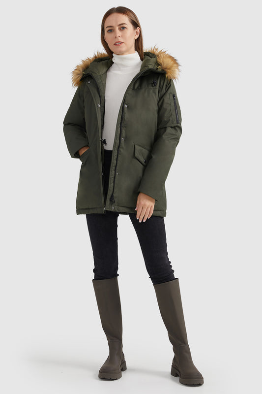 Womens Winter Coats Faux Fur Lining Parka With Fur Hood on Luulla