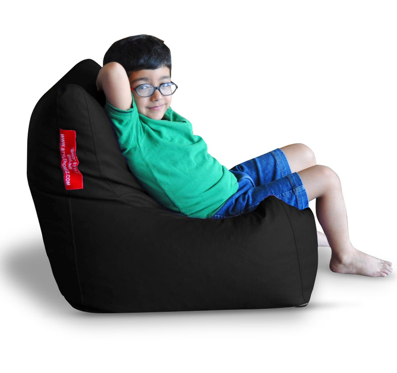 Style Homez Premium Leatherette Bean Bag L Size Chair Black Color Filled with Beans Fillers