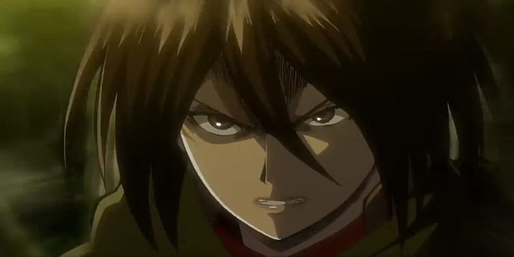 Mikasa en colère dans l'Attaque des Titans.