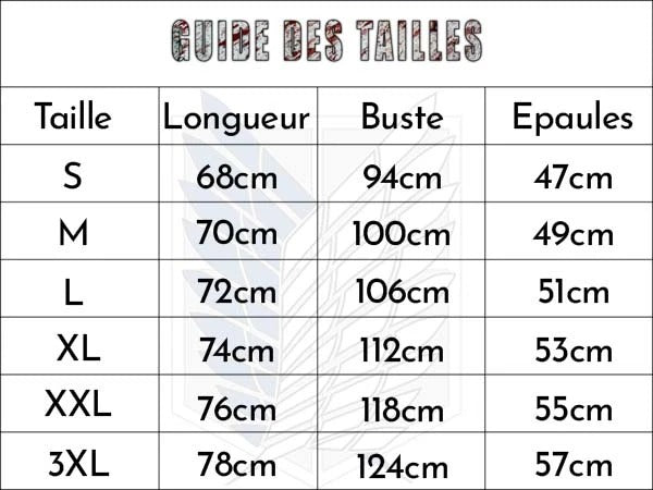 guide des taille sweat snk