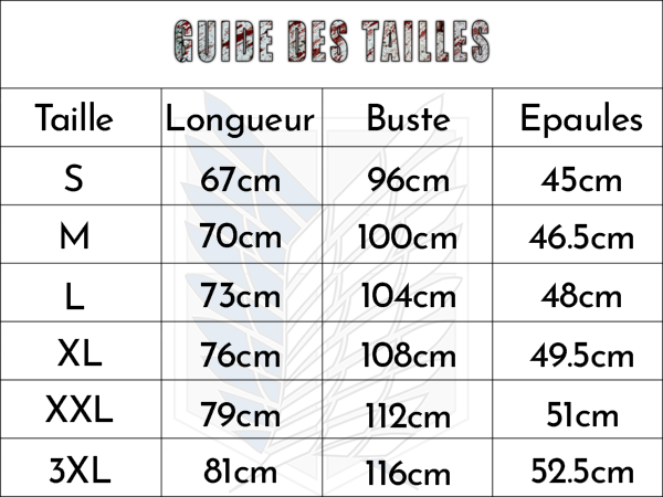 Tableau des tailles