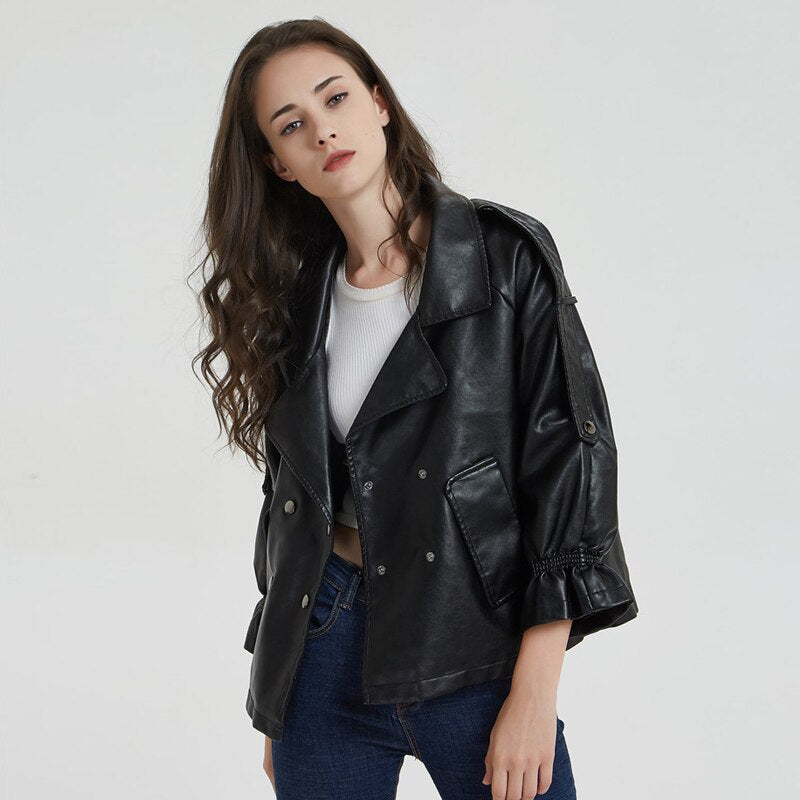 short sleeve leather jacket womens