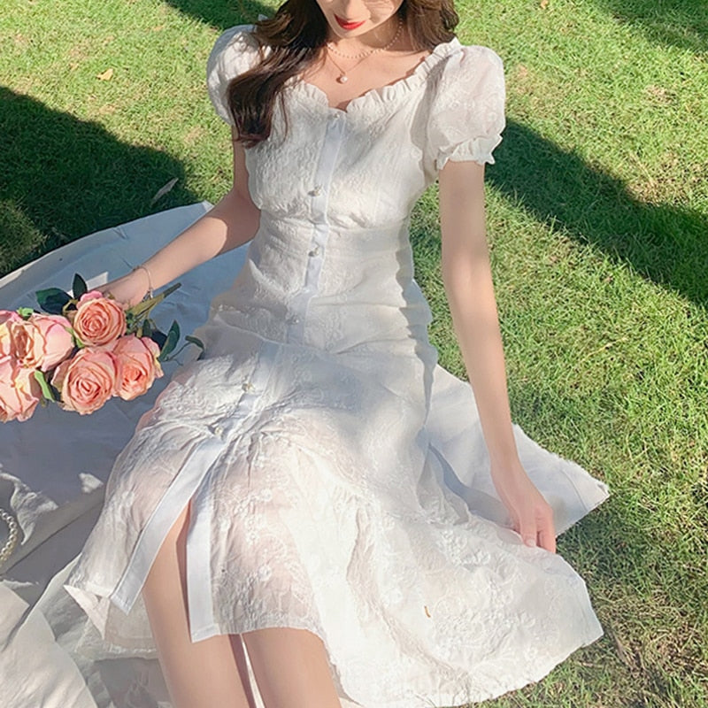 Fairycore White Elegant Dress