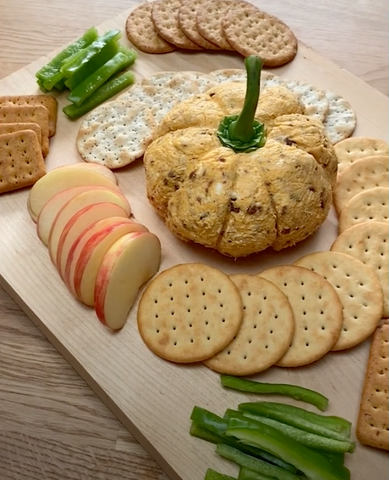 Pumpkin Shaped Cheese Ball and Crackers