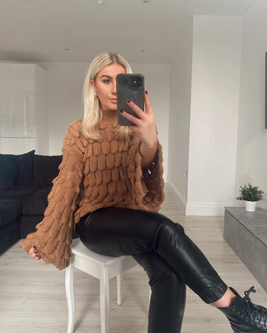 Camel Flute Bobble Knit Jumper