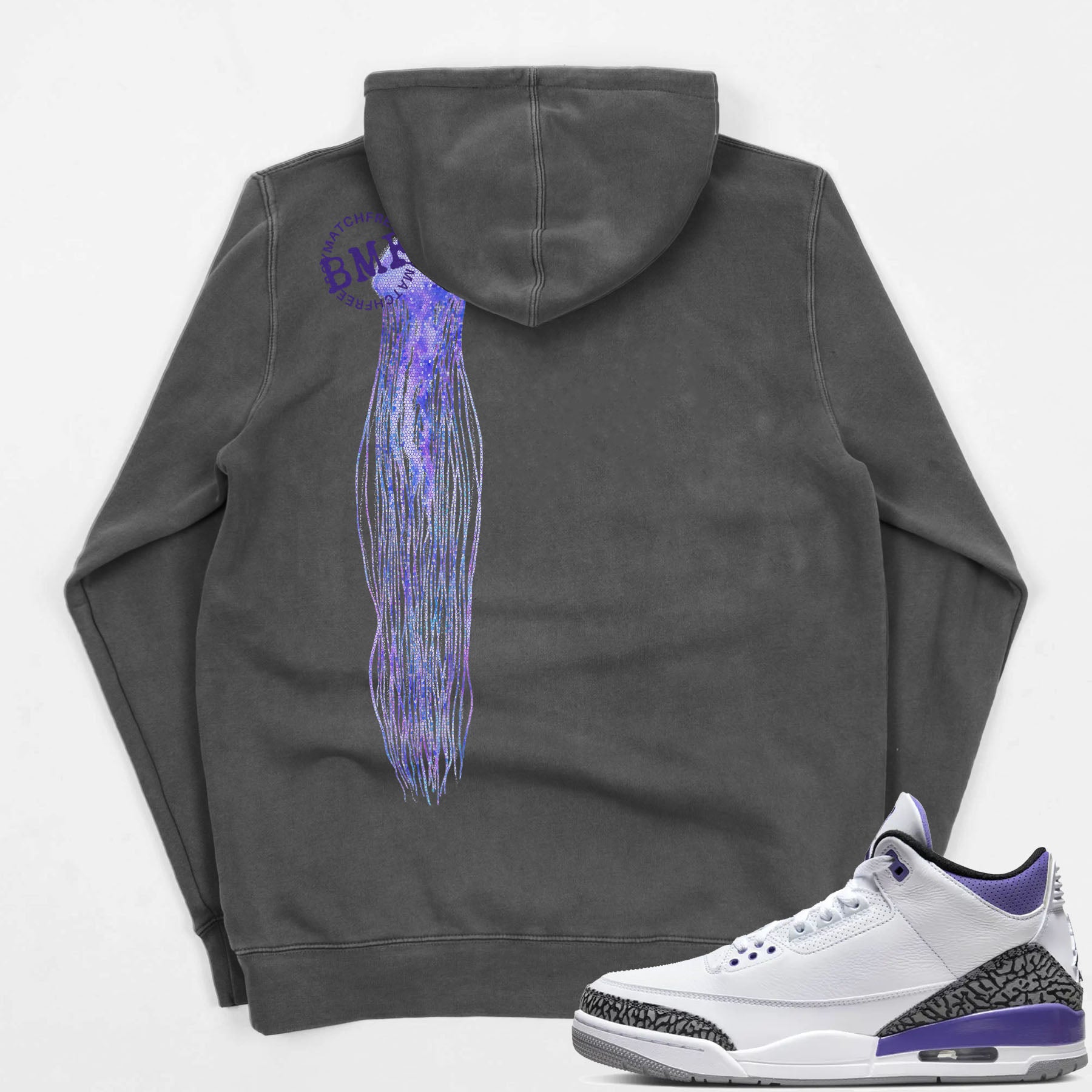 Jordan 3 dark iris hoodie pigment black jellyfish