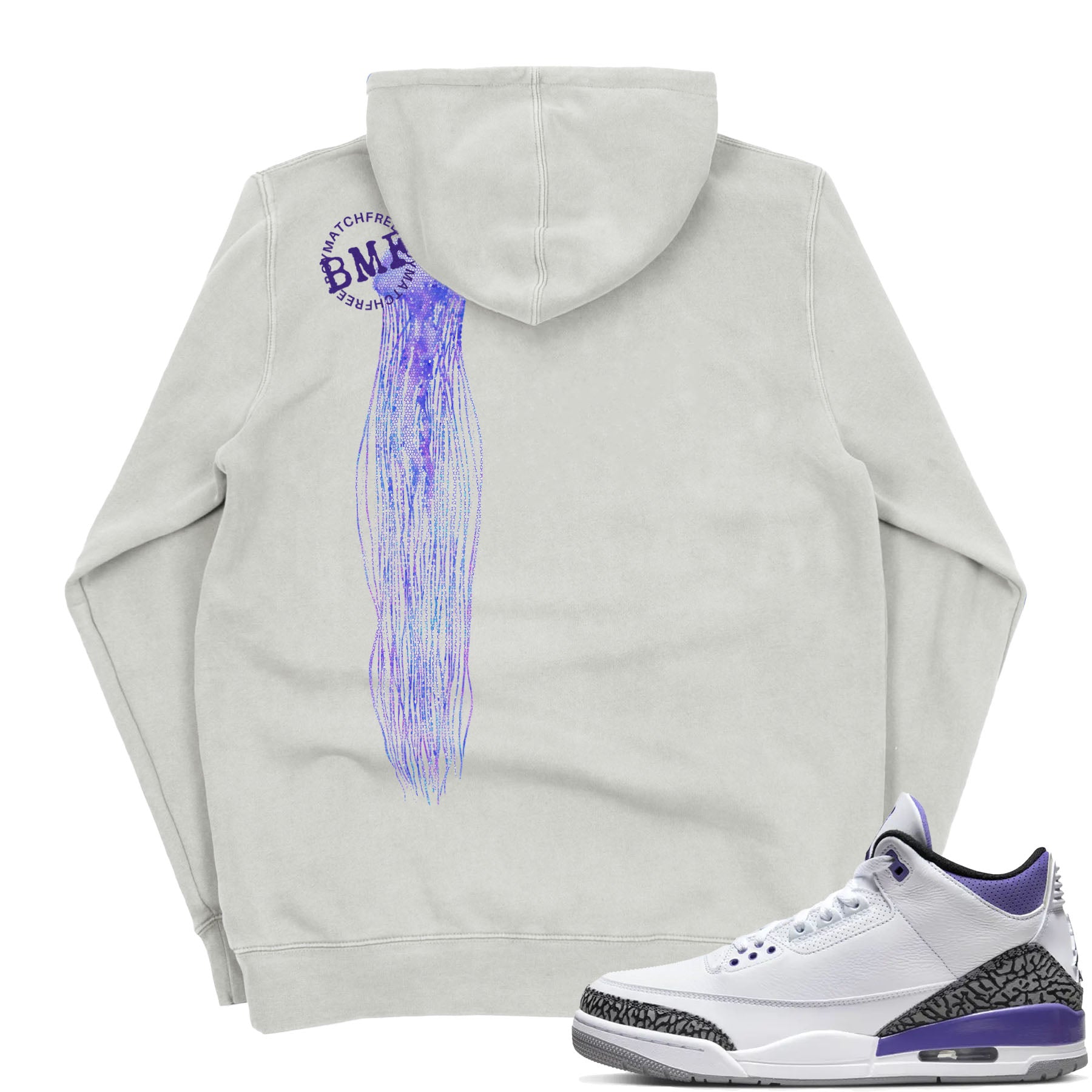 Jordan 3 dark iris hoodie pigment bone jellyfish
