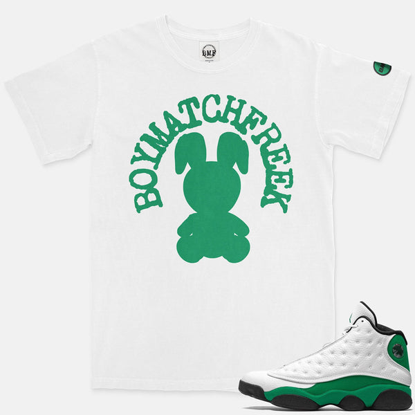 green and white jordan 13 shirt