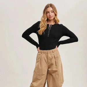 Ribbed Henley Knit Top - Modern Pastime