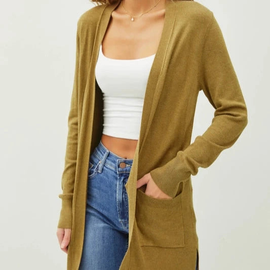 Essential Open Front Knit Sweater cardigan heather charcoal
