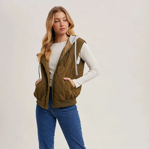 Zipper Front Quilted Puffer Vest Contrast Hoodie - Modern Pastime