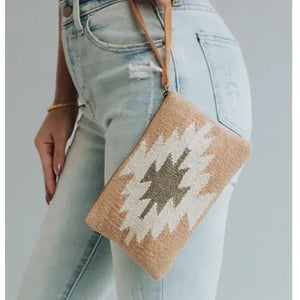 Tan, Cream & Gray Aztec Wristlet - Modern Pastime