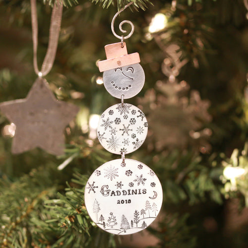 metal stamped snowman ornament