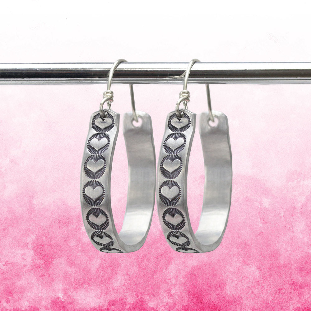 Metal Stamped Radiant Heart Hoop Earring.