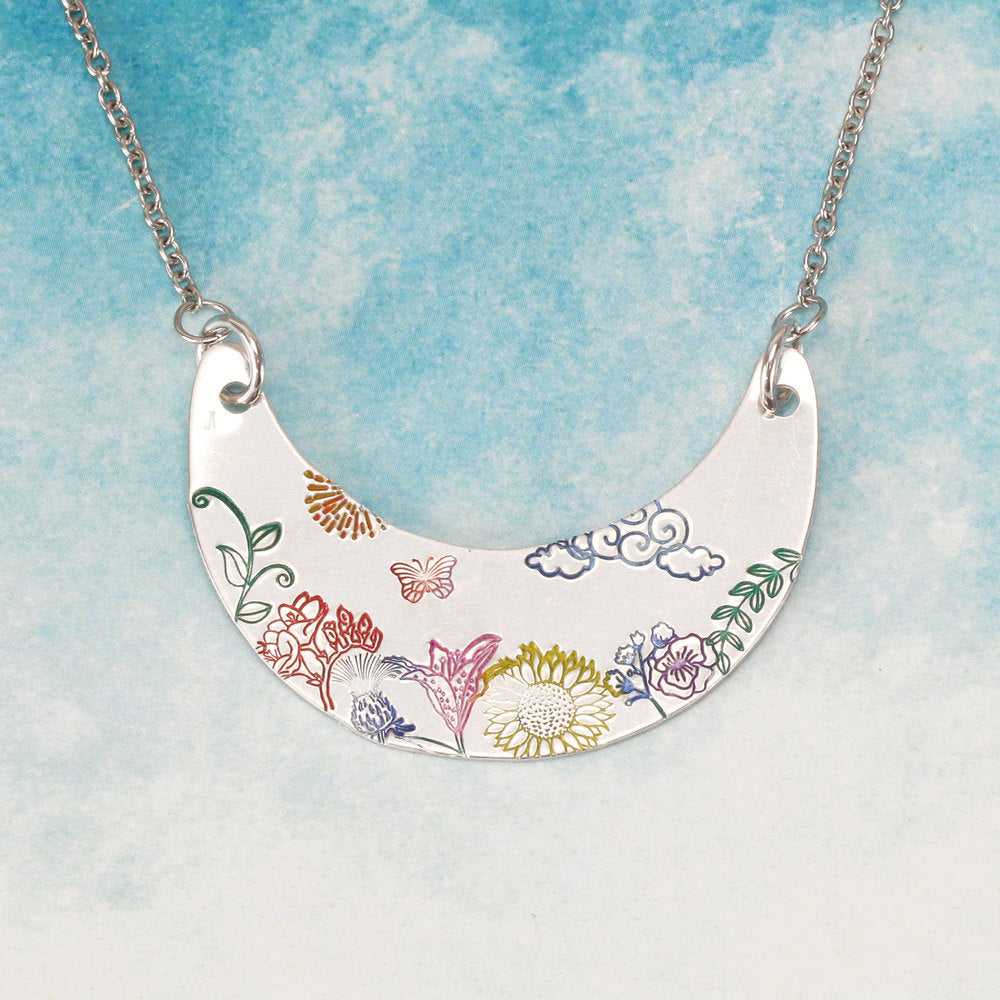 Rainbow Flower Stamped Necklace