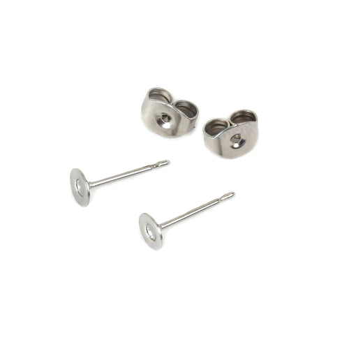 150 PCS 925 Sterling Silver Plated Earrings Posts Flat Pad Hypoallergenic Earring  Posts and Backs Earring Studs Blanks for Jewelry Making Findings(8MM) 