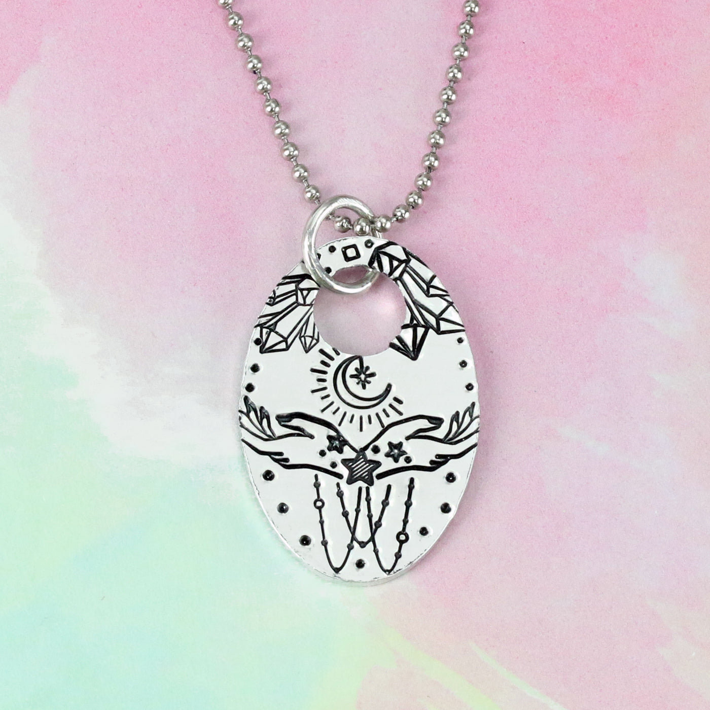 Crystal Moon Metal Stamped Necklace
