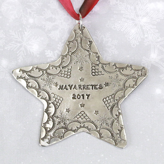hand stamped star ornament