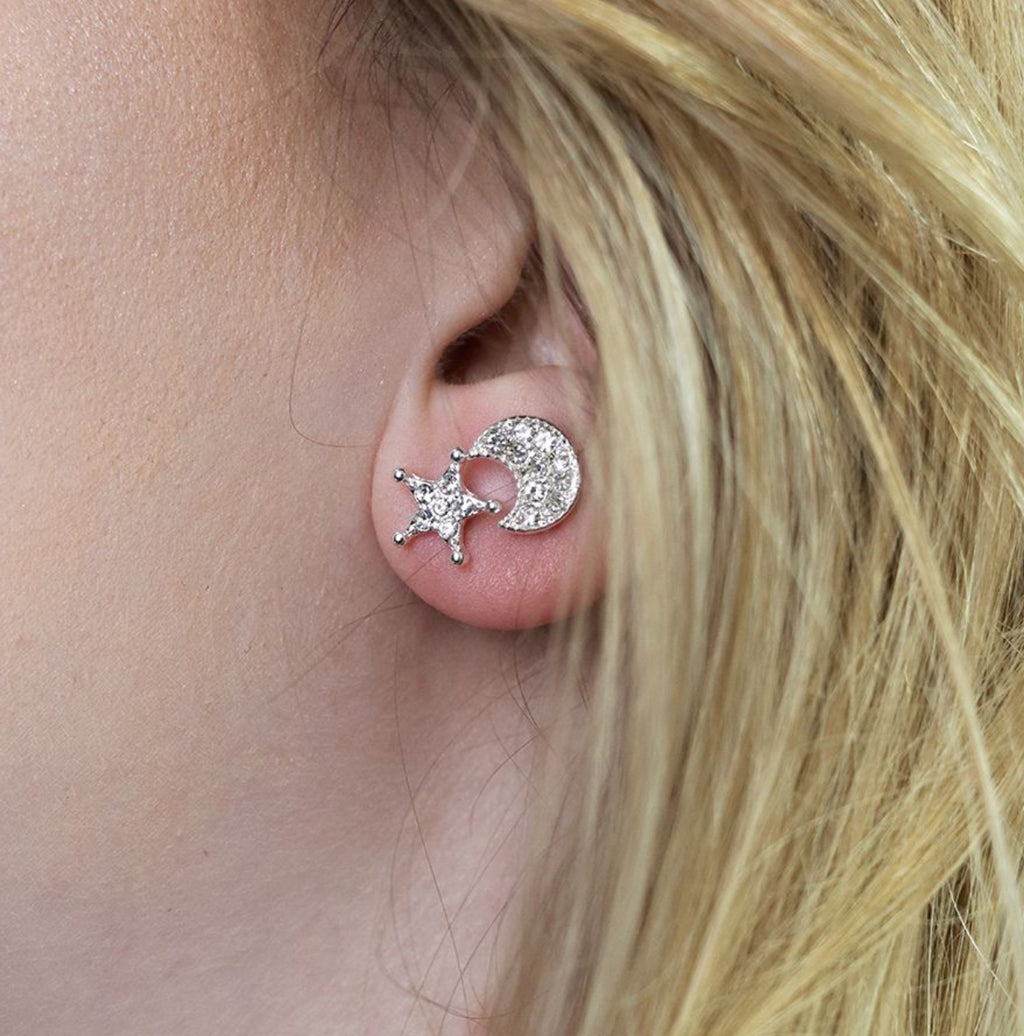 Pom - Silver Plated Beaten Disc Rose Gold Star Earrings – Polly