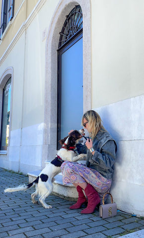 Elena Boni wearing the Tunik the label Harper dress in pastel paisley print