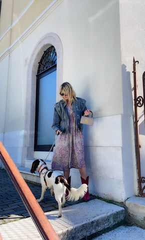 Elena Boni wearing the Tunik the label Harper dress in pastel paisley print