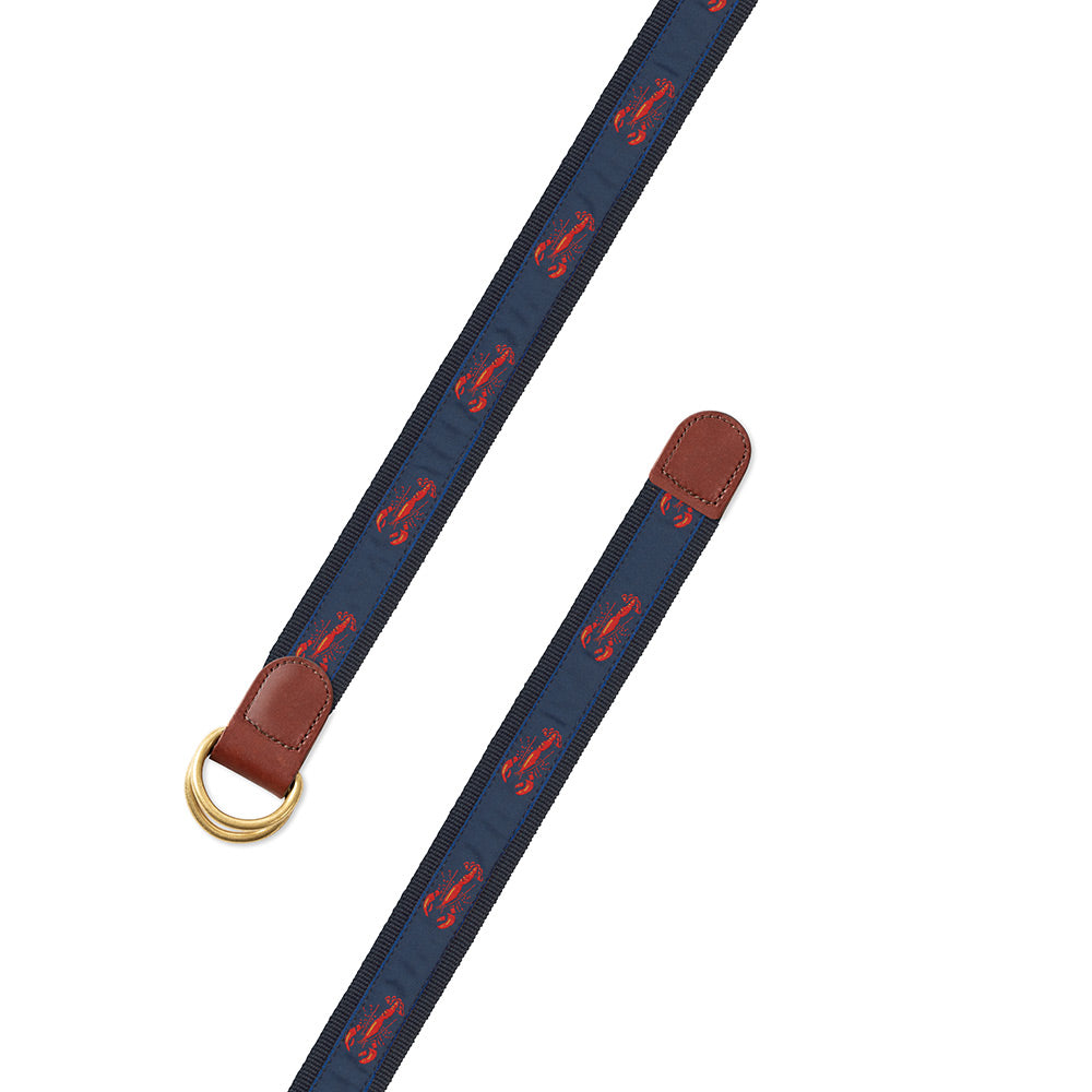 Nautical Navy Anchor and Red Seersucker Fabric D-Ring Belt – No27inc