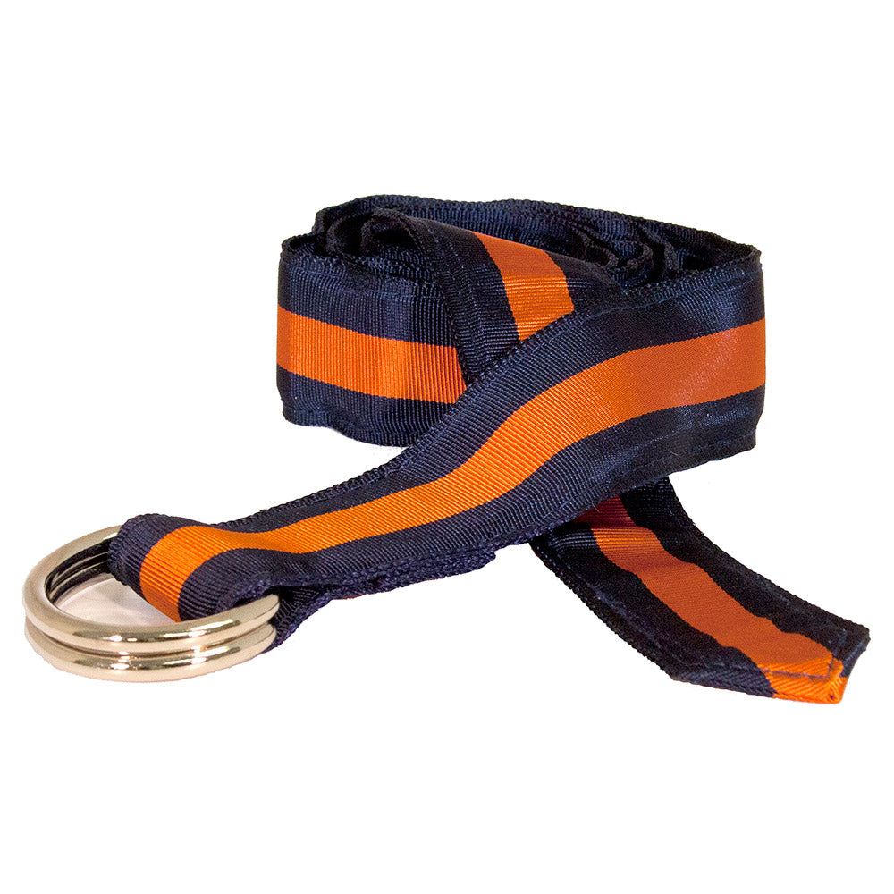 Brown & Orange Grosgrain Ribbon Leather Tab Belt