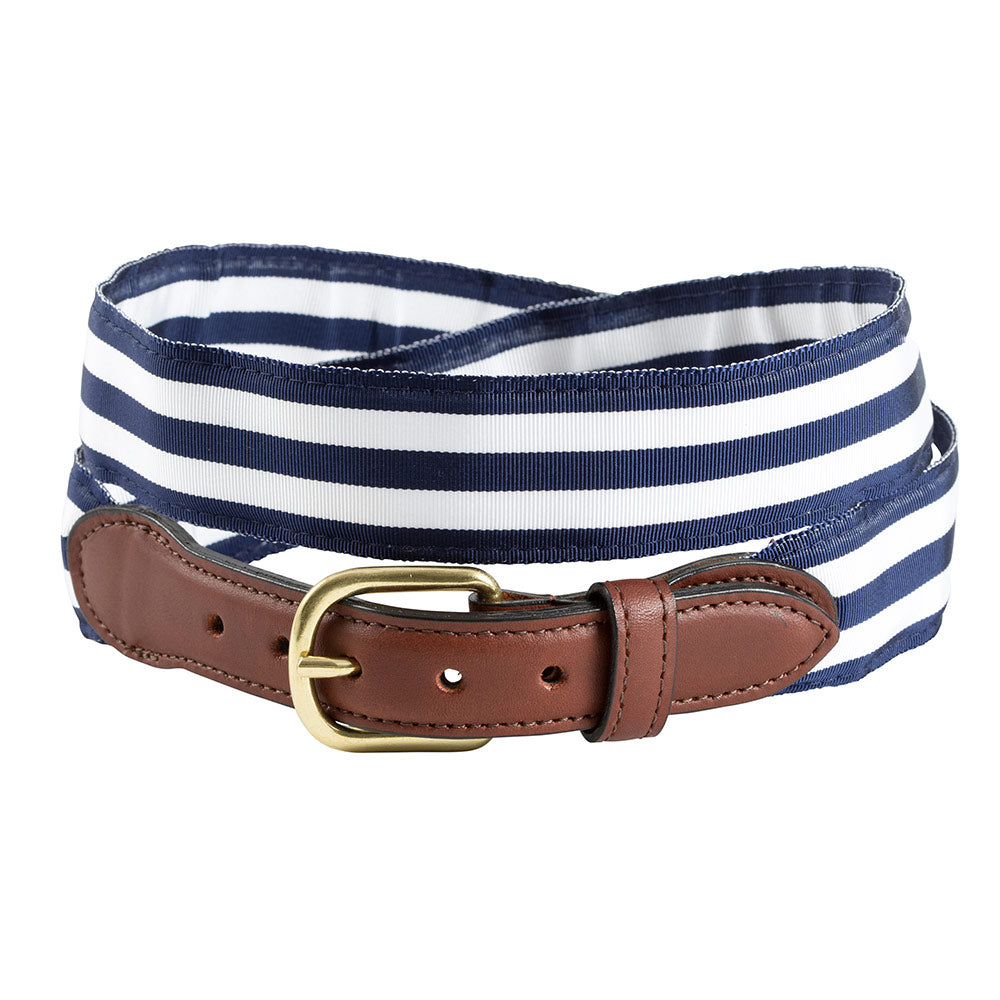 Navy & Orange Grosgrain Ribbon Leather Tab Belt - Barrons-Hunter