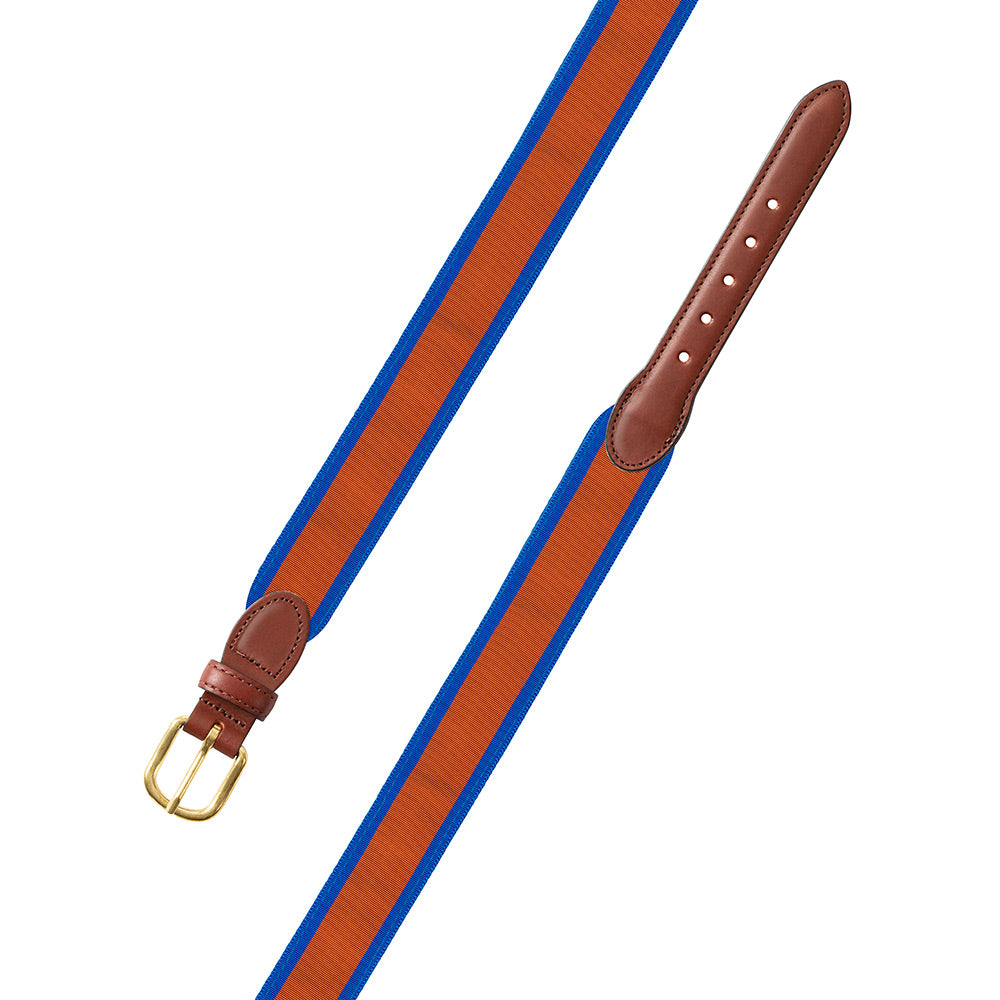 Navy & Orange Ribbon Leather - Belt Barrons-Hunter Tab Grosgrain