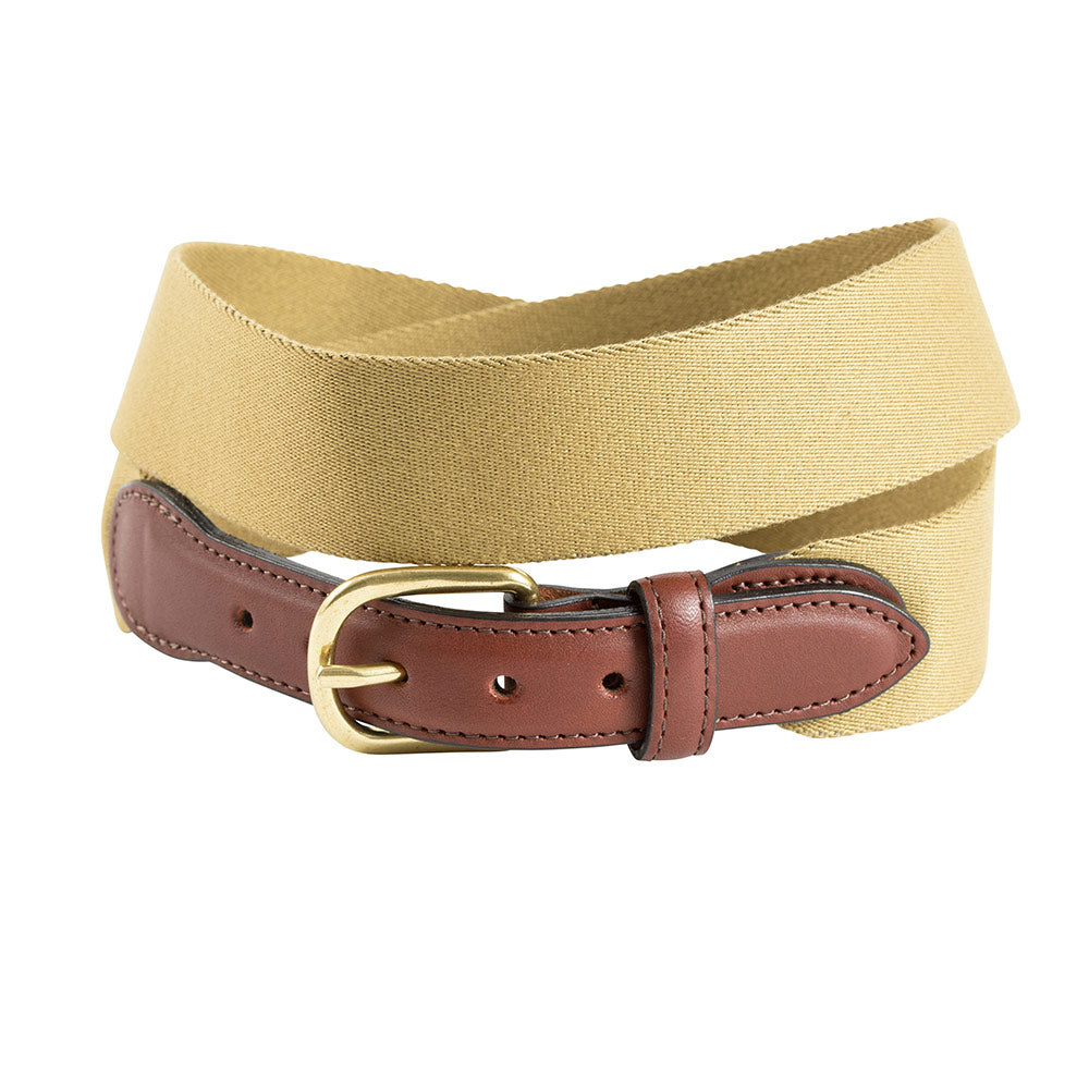 Brown & Orange Grosgrain Ribbon Leather Tab Belt